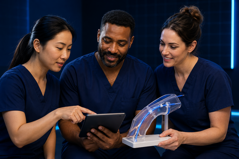 Clinical team collaborating during vascular-access training